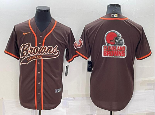 Men's Cleveland Browns Brown Team Big Logo With Patch Cool Base Stitched Baseball Jersey